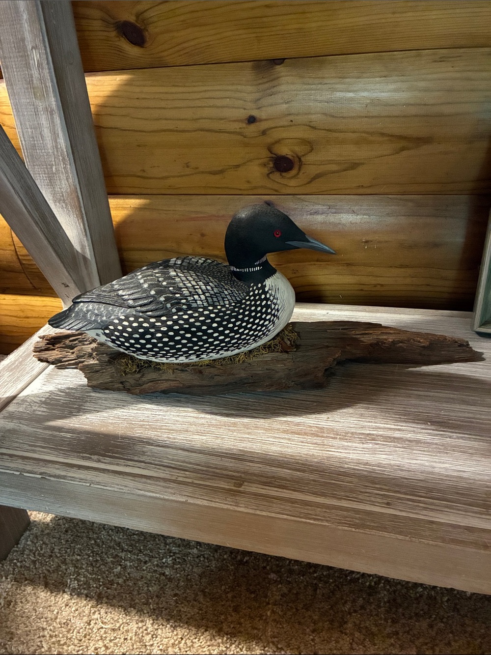 Vintage Loon Decoy Figurine Hand Painted Black & White Bird Decor Rustic Cabin - Picture 2 of 12